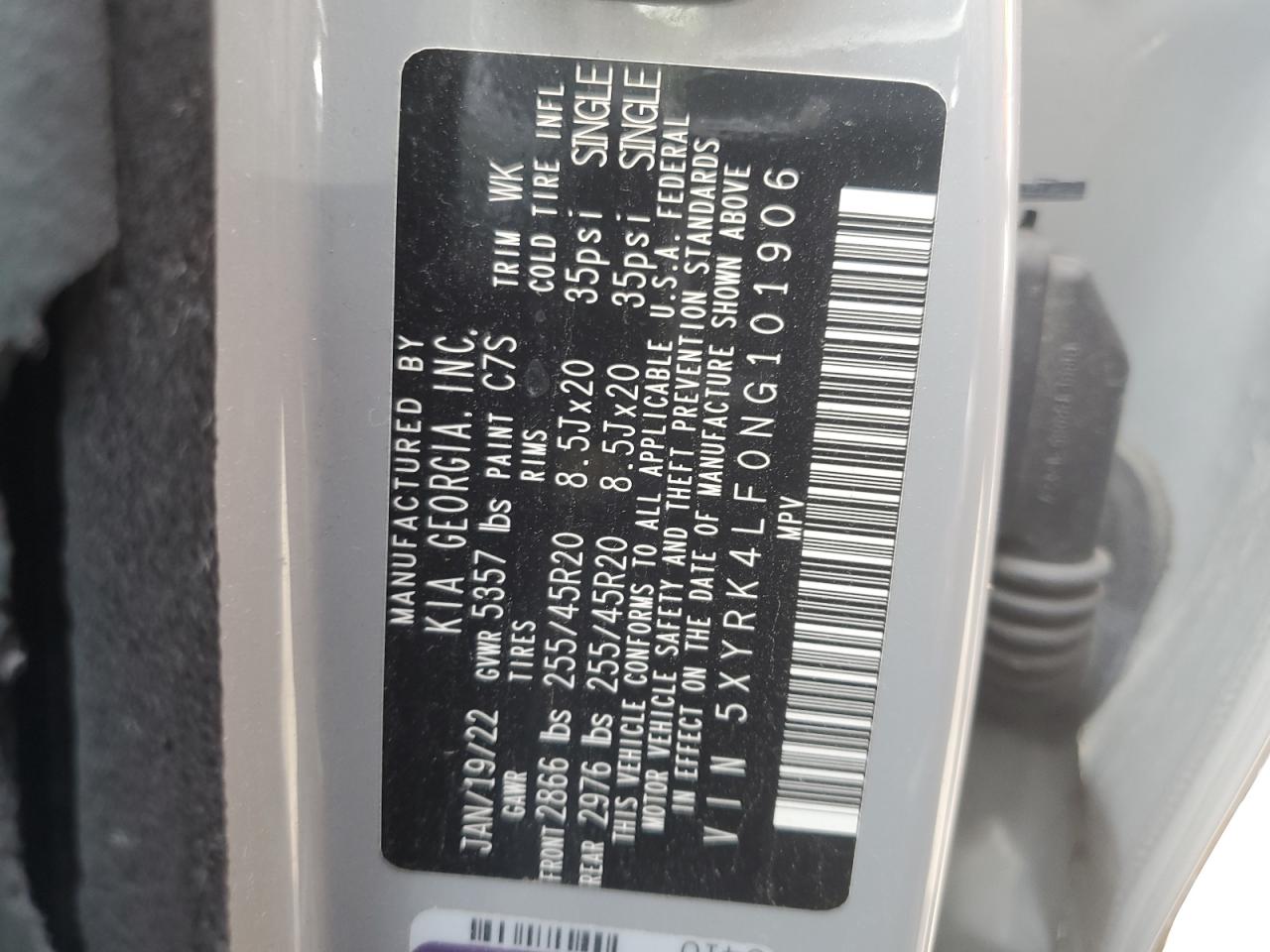2022 Kia Sorento Sx VIN: 5XYRK4LF0NG101906 Lot: 62073315