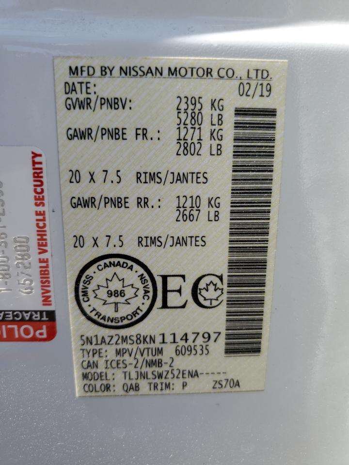 2019 Nissan Murano S VIN: 5N1AZ2MS8KN114797 Lot: 62867945