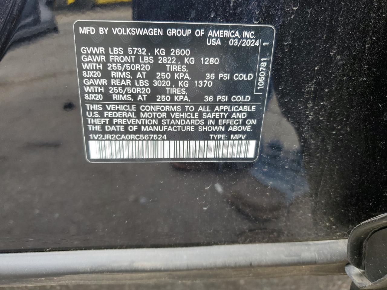 2024 Volkswagen Atlas Se VIN: 1V2JR2CA0RC567524 Lot: 62203215