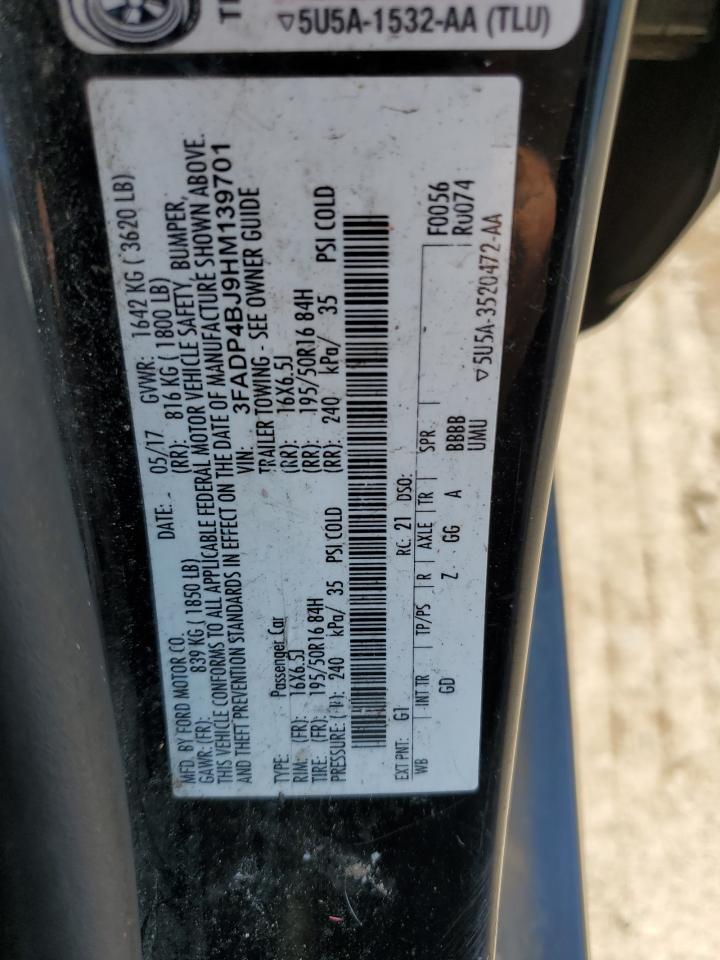 2017 Ford Fiesta Se VIN: 3FADP4BJ9HM139701 Lot: 62370405
