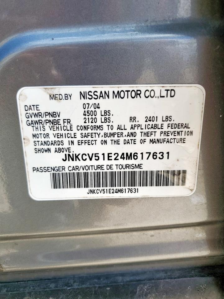 2004 Infiniti G35 VIN: JNKCV51E24M617631 Lot: 62888615