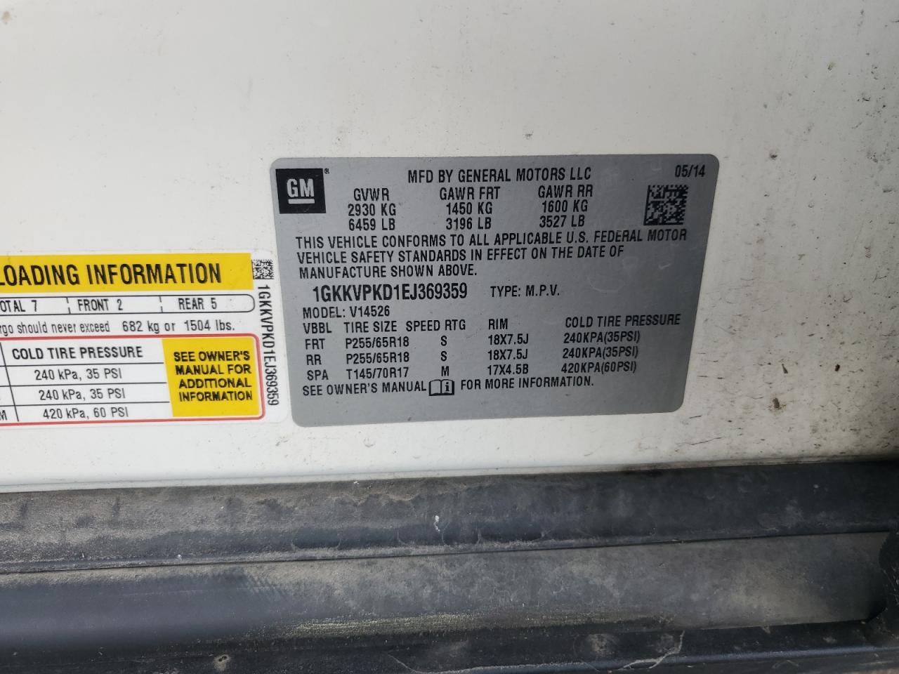 2014 GMC Acadia Sle VIN: 1GKKVPKD1EJ369359 Lot: 61585065