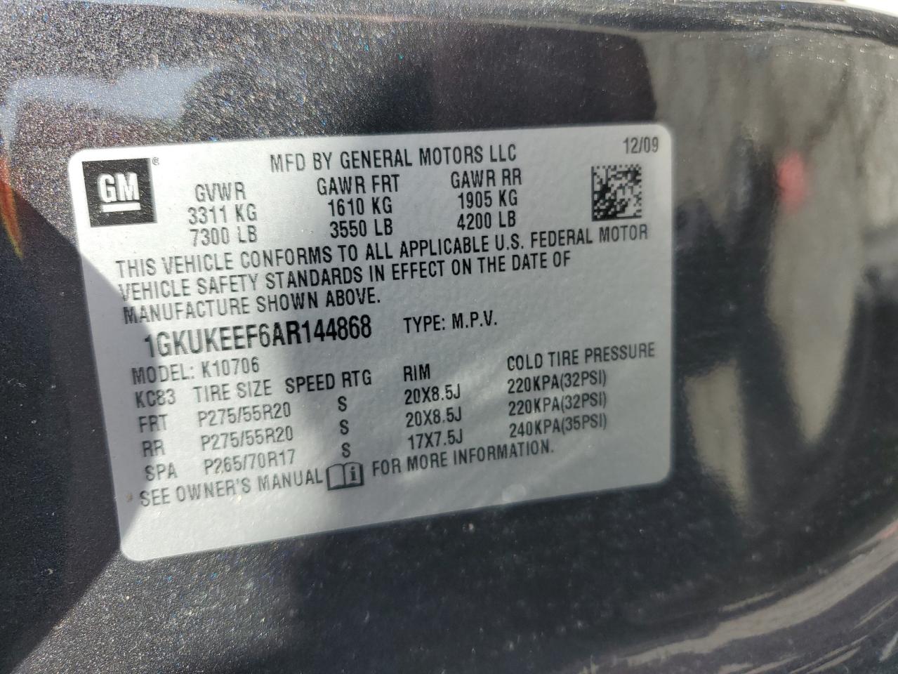 2010 GMC Yukon Denali VIN: 1GKUKEEF6AR144868 Lot: 62233045