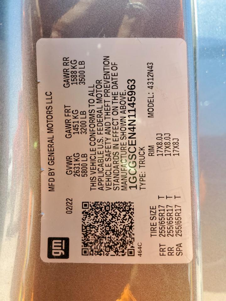 2022 Chevrolet Colorado Lt VIN: 1GCGSDEN4N1145963 Lot: 60538675