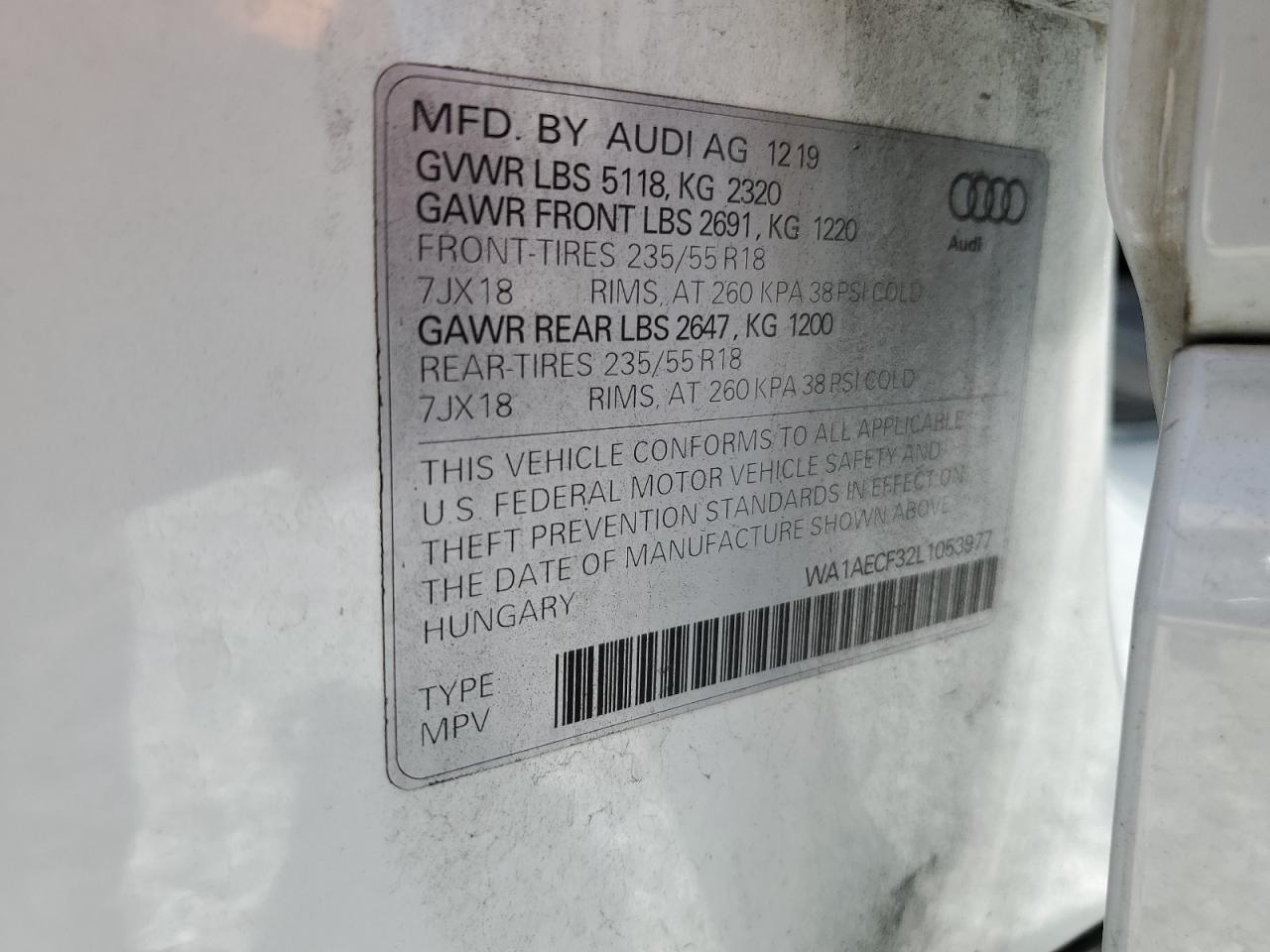2020 Audi Q3 Premium VIN: WA1AECF32L1053977 Lot: 61080005