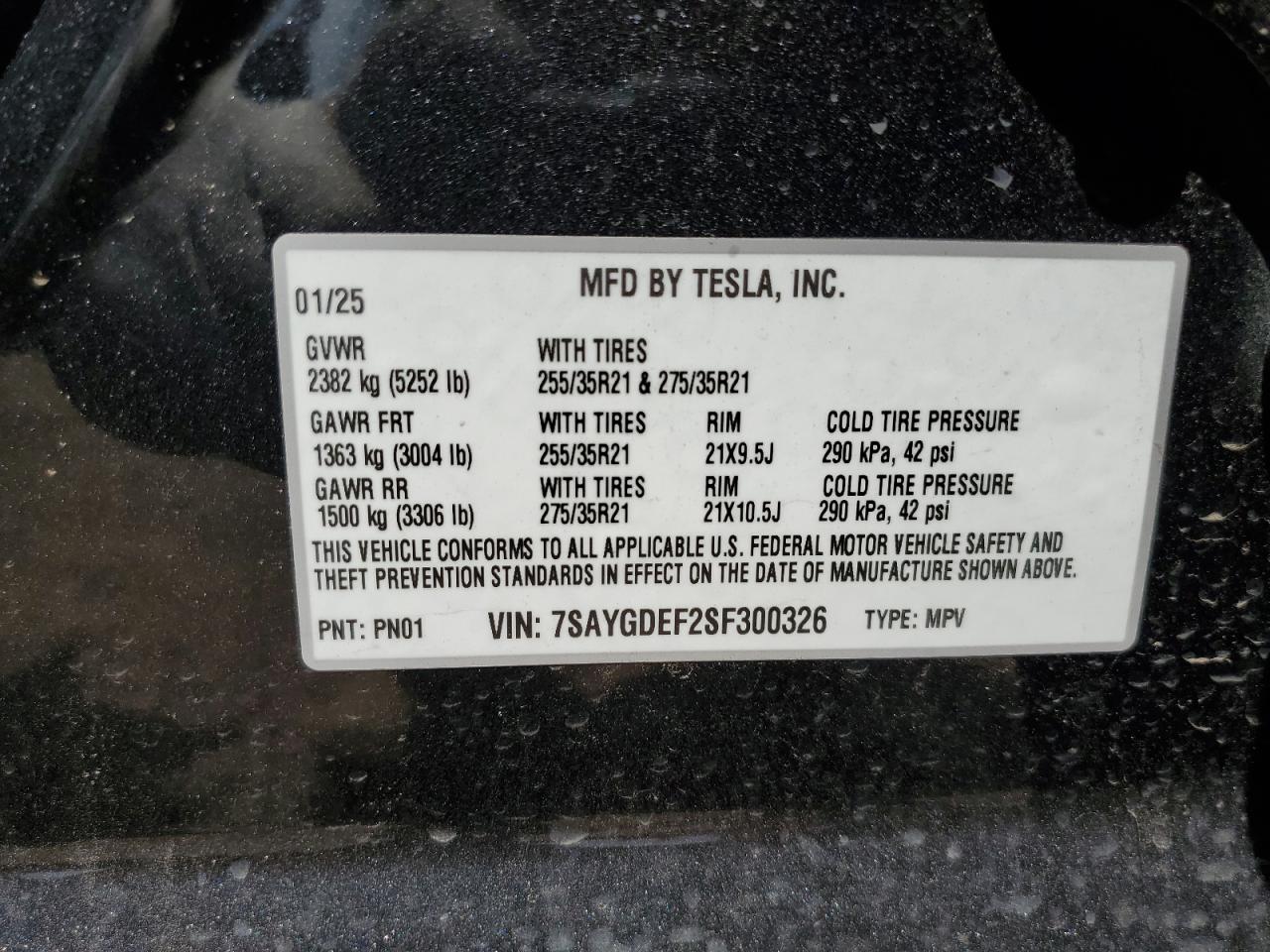 2025 Tesla Model Y VIN: 7SAYGDEF2SF300326 Lot: 63039455