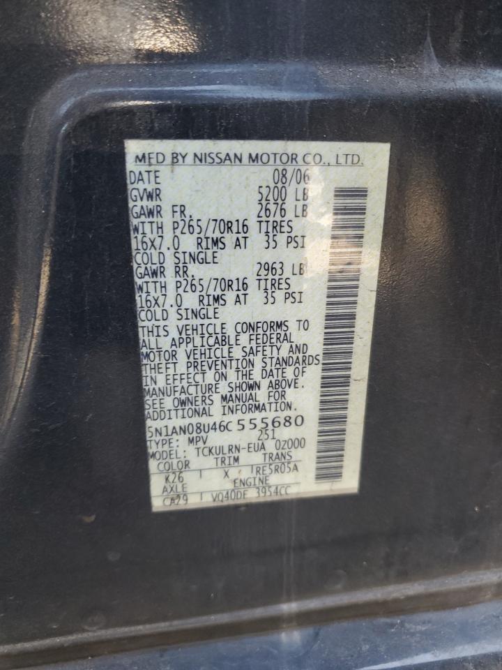 2006 Nissan Xterra Off Road VIN: 5N1AN08U46C555680 Lot: 59708765