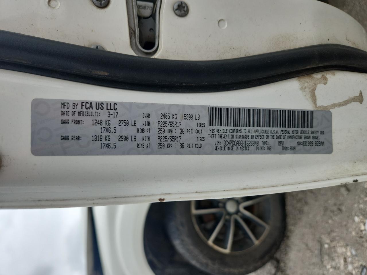 2017 Dodge Journey Se VIN: 3C4PDCAB6HT626848 Lot: 59614125