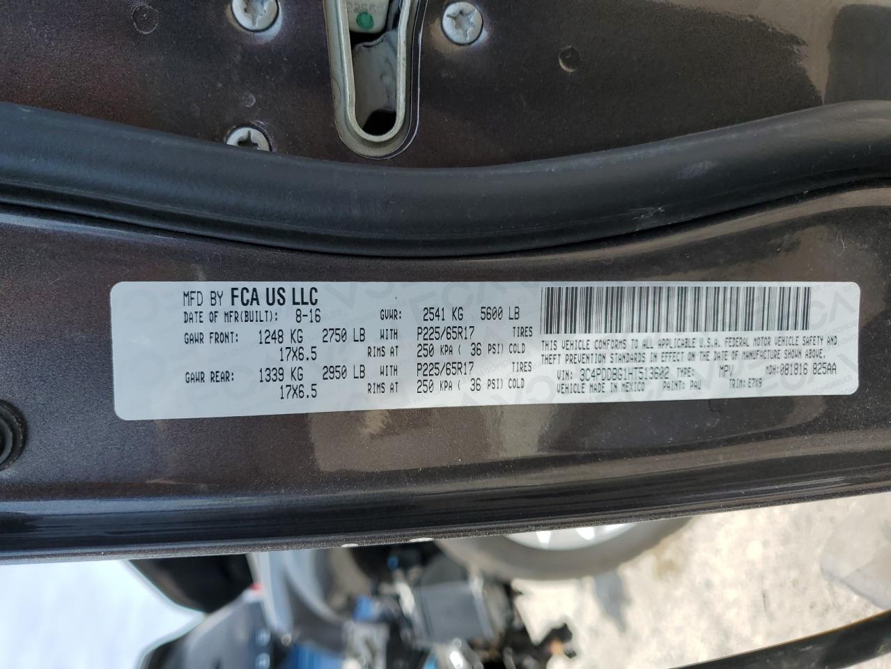 2017 Dodge Journey Sxt VIN: 3C4PDDBG1HT513602 Lot: 62058935