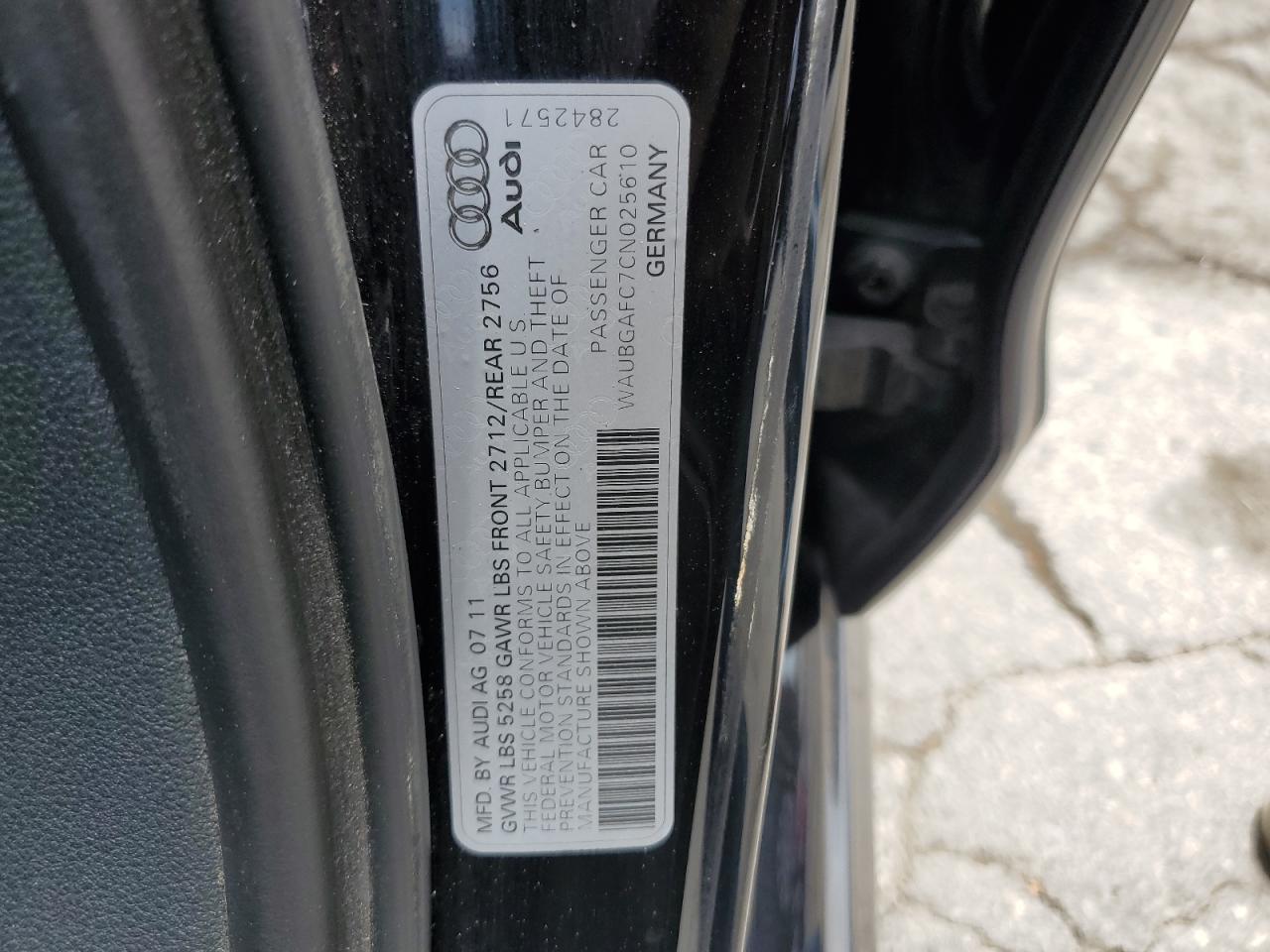 2012 Audi A6 VIN: WAUBGAFC7CN025610 Lot: 62751995