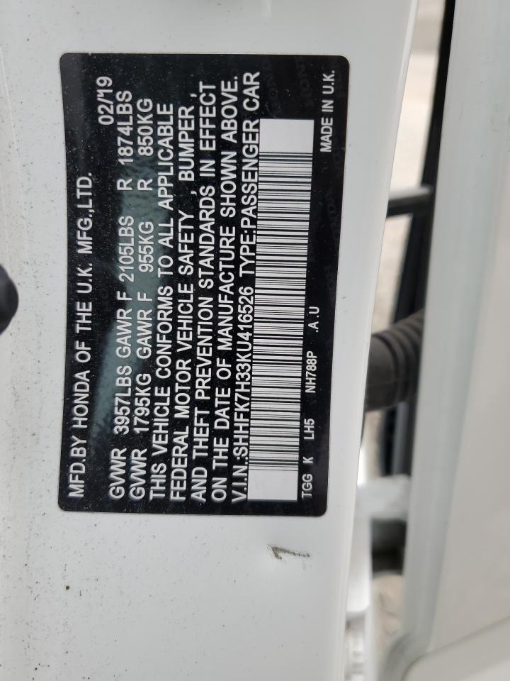 2019 Honda Civic Lx VIN: SHHFK7H33KU416526 Lot: 62785775