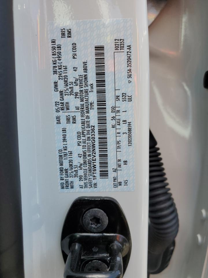 2022 Ford F150 Lightning Pro VIN: 1FT6W1EV2NWG03362 Lot: 61042385