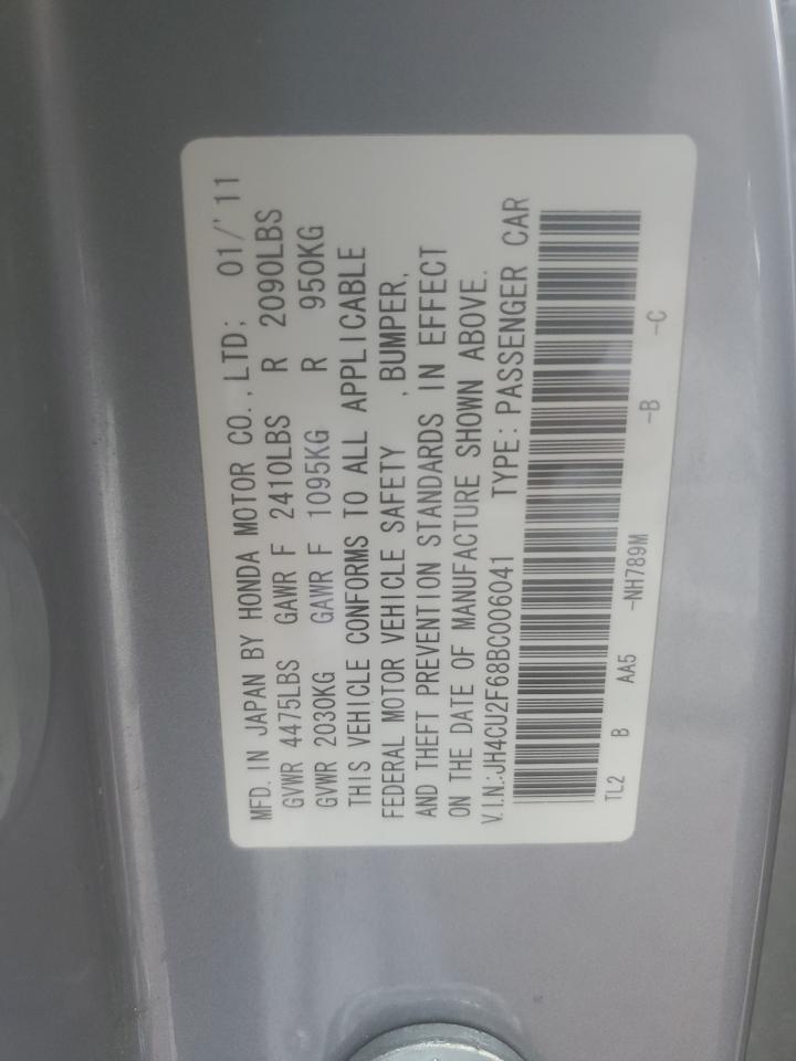 2011 Acura Tsx VIN: JH4CU2F68BC006041 Lot: 61621685