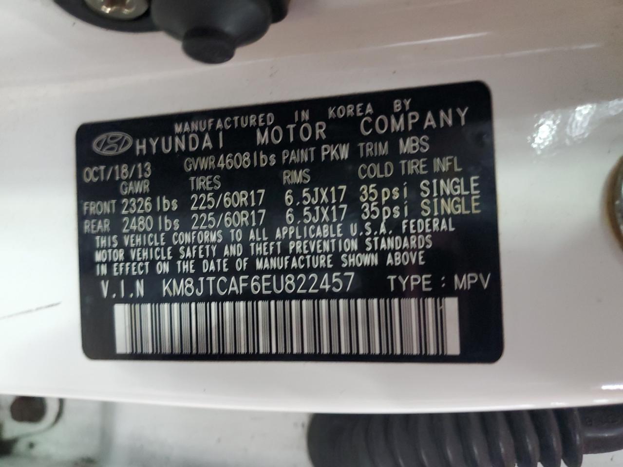2014 Hyundai Tucson Gls VIN: KM8JTCAF6EU822457 Lot: 59586755