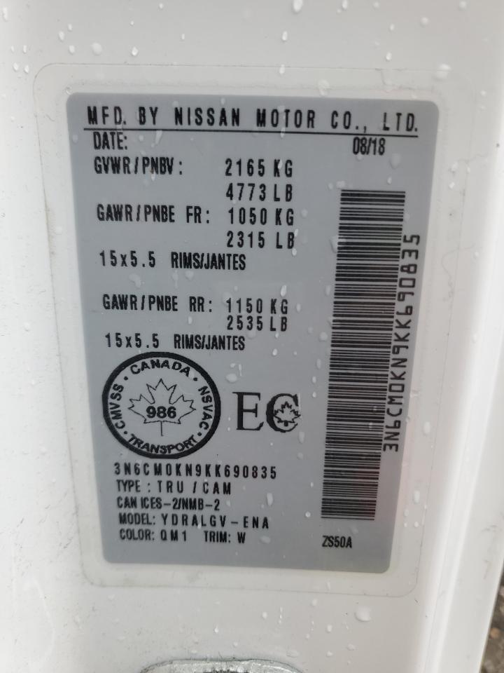 2019 Nissan Nv200 2.5S VIN: 3N6CM0KN9KK690835 Lot: 62183575
