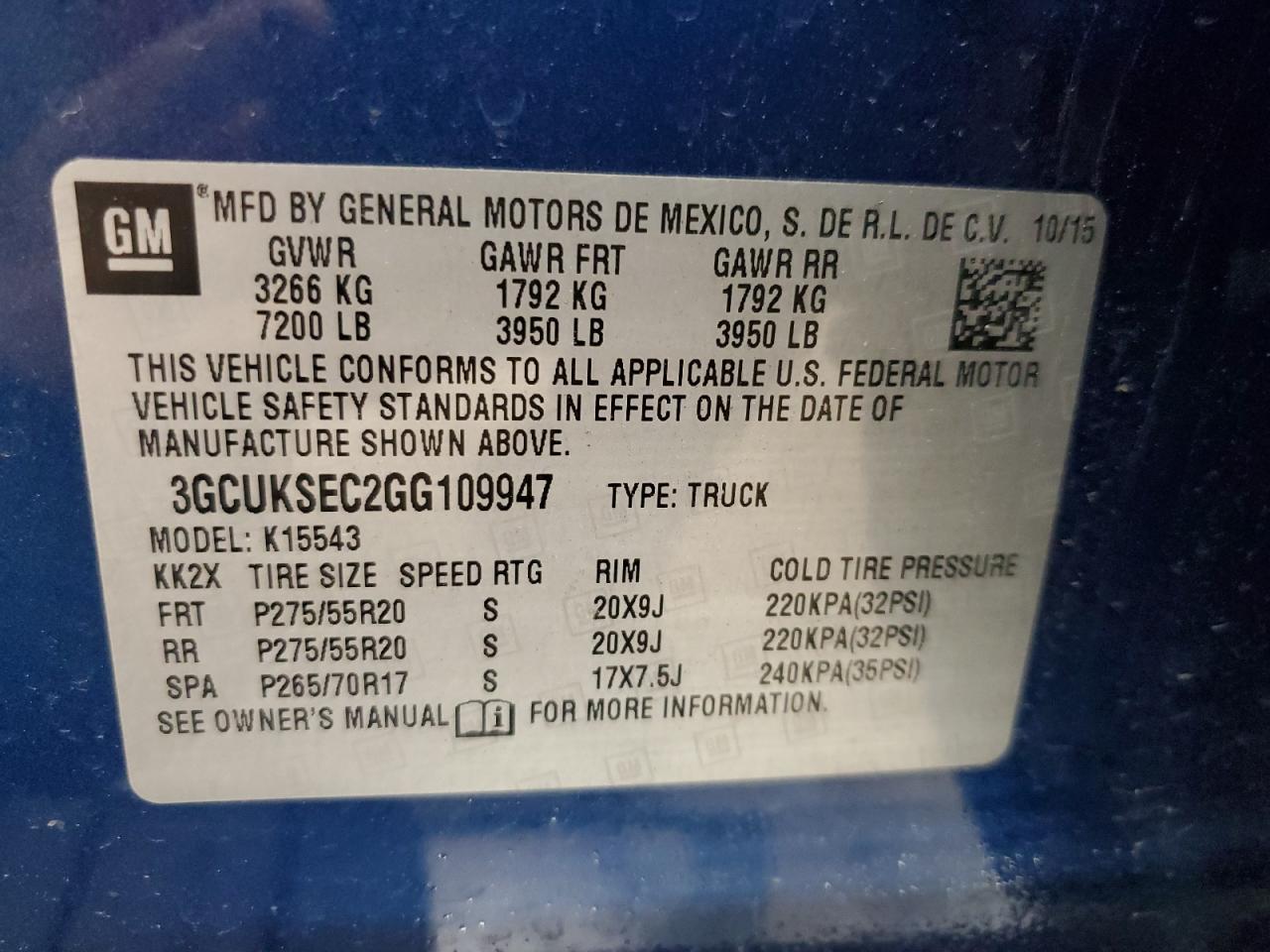 2016 Chevrolet Silverado K1500 Ltz VIN: 3GCUKSEC2GG109947 Lot: 62773045