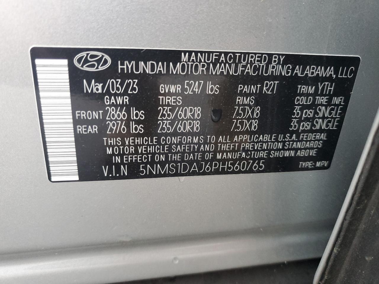 2023 Hyundai Santa Fe Se VIN: 5NMS1DAJ6PH560765 Lot: 62218415