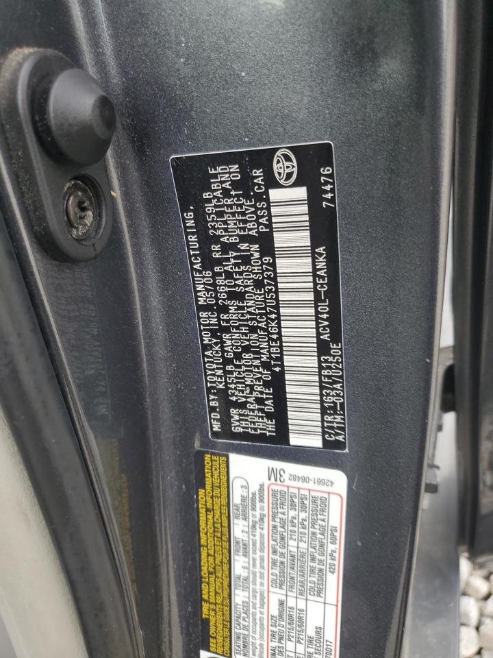 TOYOTA CAMRY 2007 VIN 4T1BE46K47U537379 фото 12