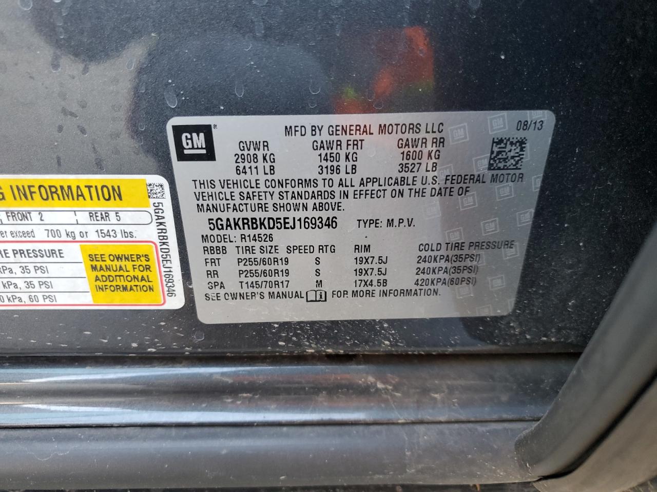 BUICK ENCLAVE 2014 VIN 5GAKRBKD5EJ169346 photo 13