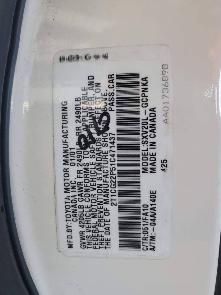 2001 Toyota Camry Solara Se VIN: 2T1CG22P51C471437 Lot: 61604875