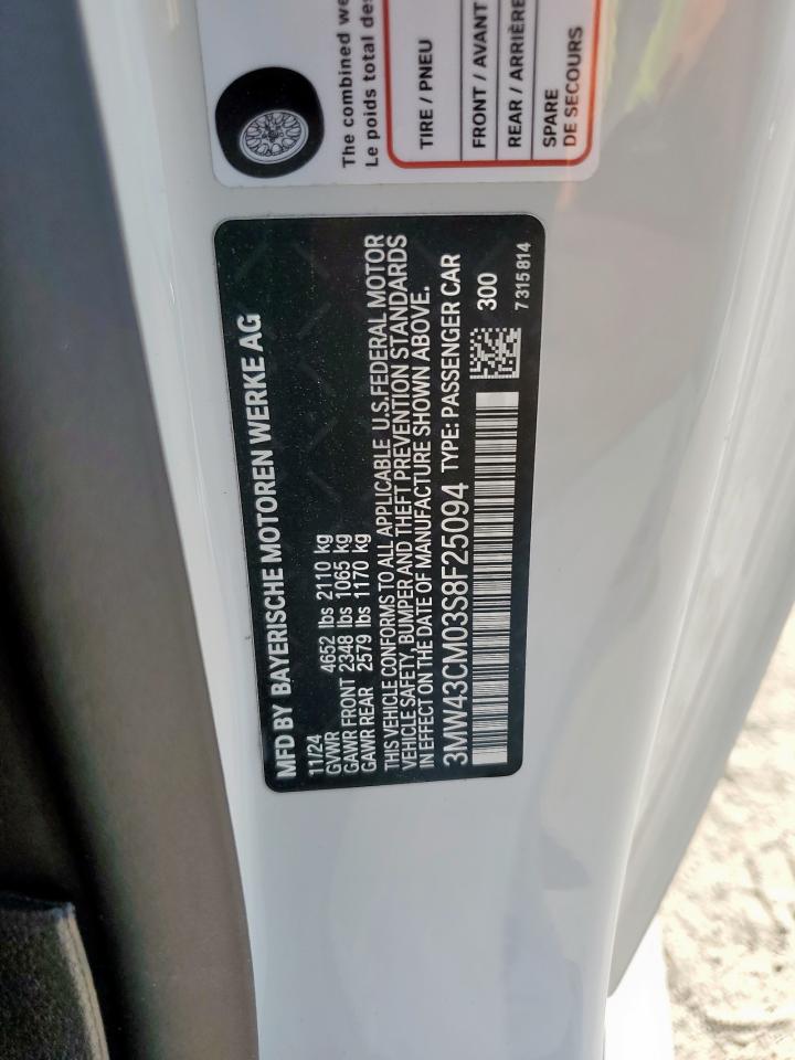 2025 BMW M240I VIN: 3MW43CM03S8F25094 Lot: 62214925