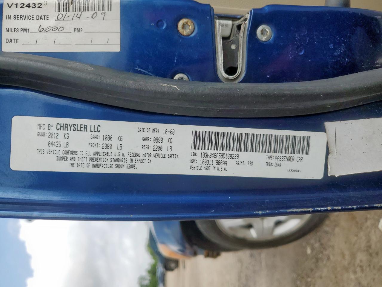 2009 Dodge Caliber Sxt VIN: 1B3HB48A59D168239 Lot: 60871535