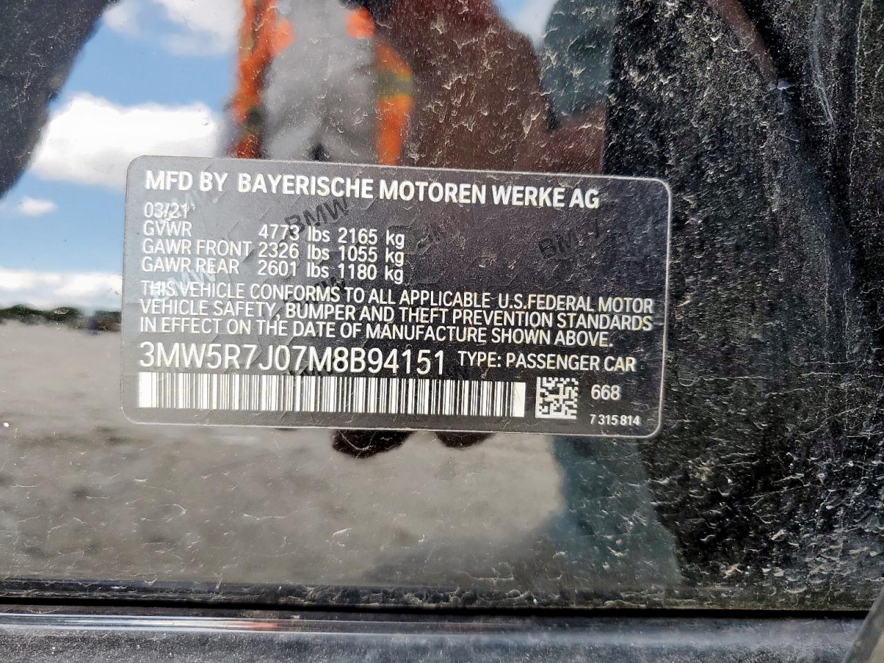 2021 BMW 330Xi VIN: 3MW5R7J07M8B94151 Lot: 61734585