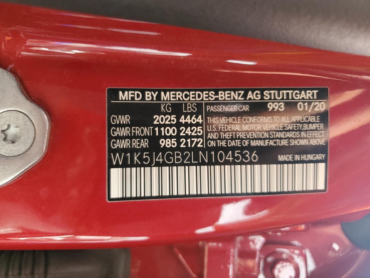 2020 Mercedes-Benz Cla 250 VIN: W1K5J4GB2LN104536 Lot: 60368985