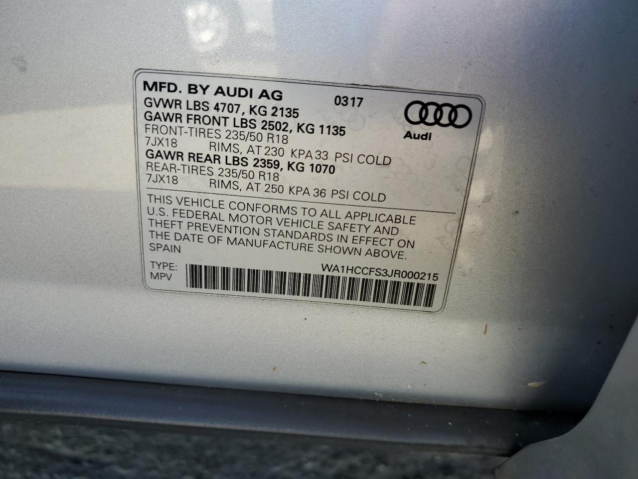 2018 Audi Q3 Premium Plus VIN: WA1HCCFS3JR000215 Lot: 62155605