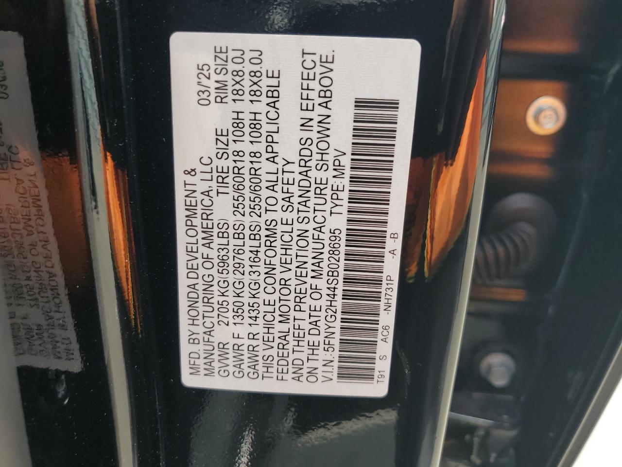 HONDA PILOT 2025 VIN 5FNYG2H44SB028695 фото 14