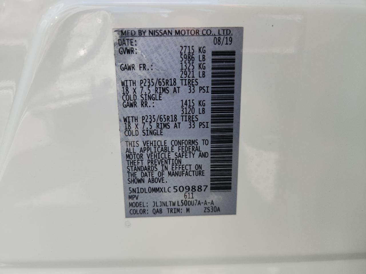 2020 Infiniti Qx60 Luxe VIN: 5N1DL0MMXLC509887 Lot: 62407585