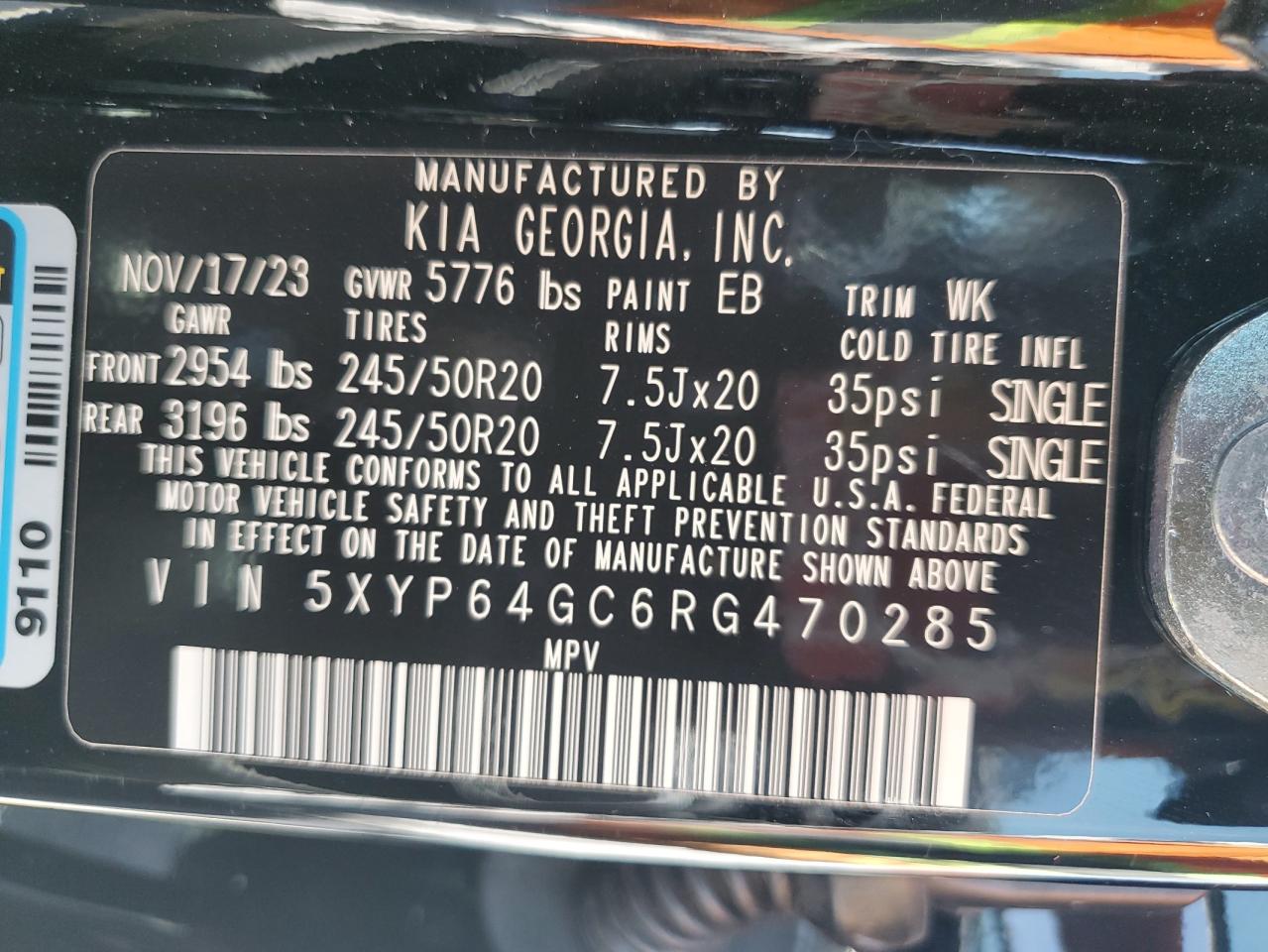 2024 Kia Telluride S VIN: 5XYP64GC6RG470285 Lot: 62158625