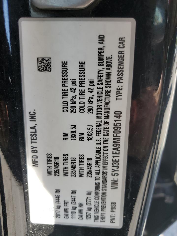 2021 Tesla Model 3 VIN: 5YJ3E1EA9MF095140 Lot: 61794725