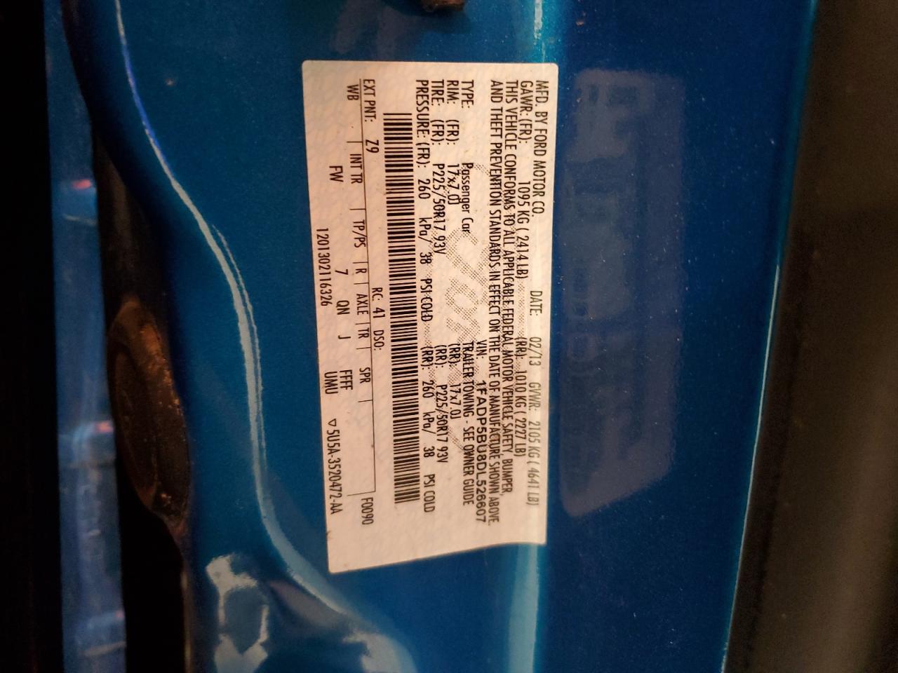 2013 Ford C-Max Sel VIN: 1FADP5BU8DL526607 Lot: 62494945