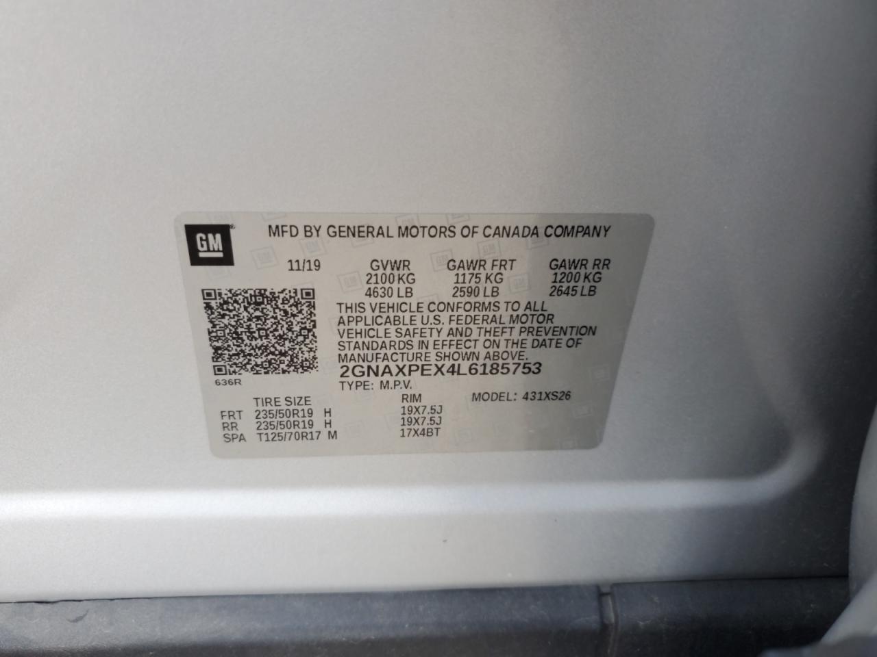CHEVROLET EQUINOX 2020 VIN 2GNAXPEX4L6185753 photo 13