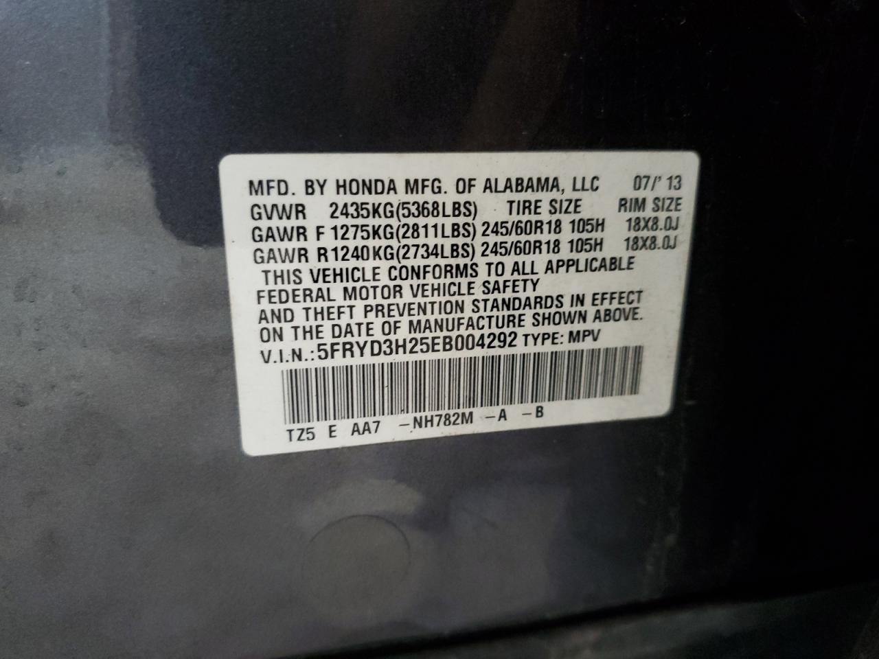 2014 Acura Mdx VIN: 5FRYD3H25EB004292 Lot: 60483015