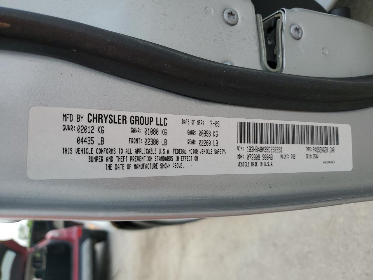 2012 Dodge Caliber Sxt VIN: 1B3HB48A39D232231 Lot: 61030005