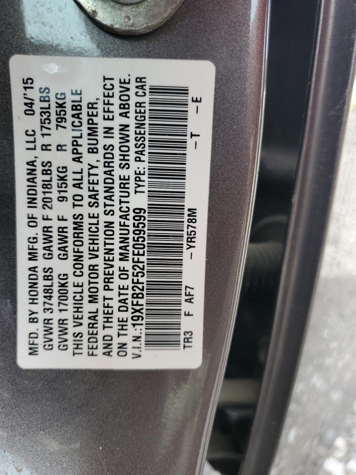 2015 Honda Civic Lx VIN: 19XFB2F52FE059599 Lot: 61301145