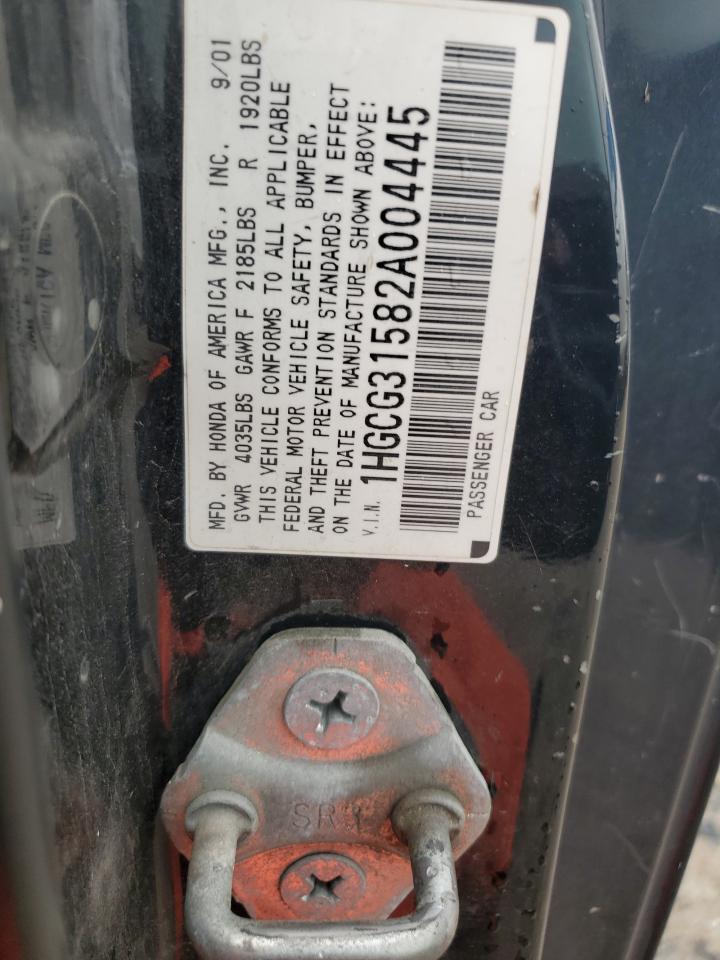 2002 Honda Accord Ex VIN: 1HGCG31582A004445 Lot: 62846405
