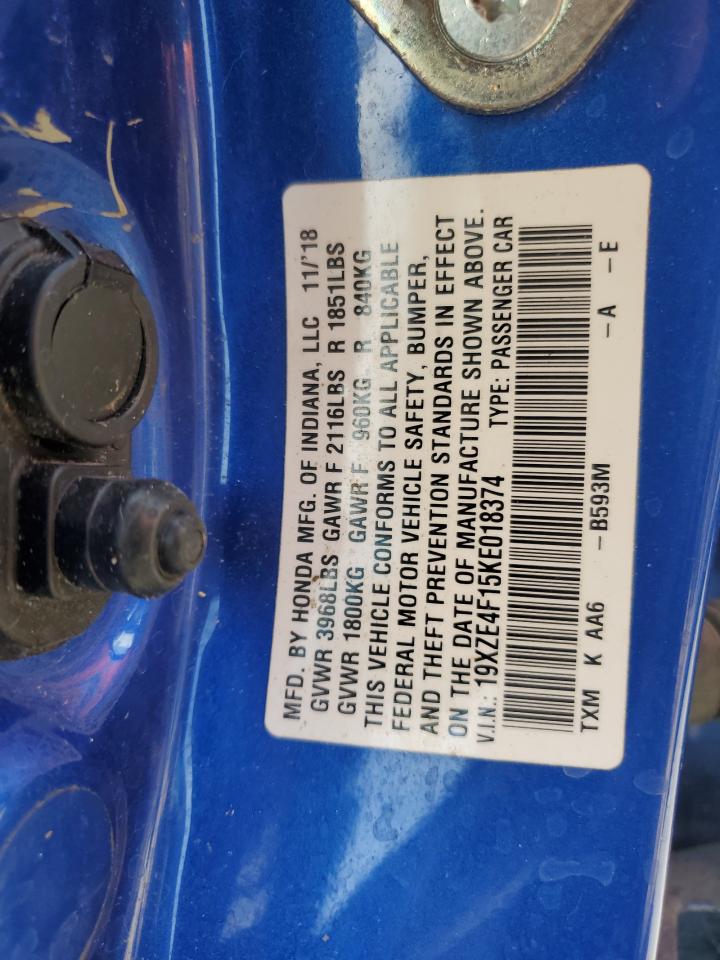 2019 Honda Insight Lx VIN: 19XZE4F15KE018374 Lot: 61570115