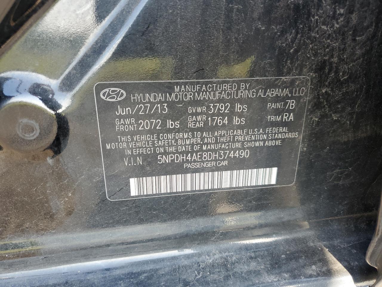 HYUNDAI ELANTRA 2013 VIN 5NPDH4AE8DH374490 фото 12