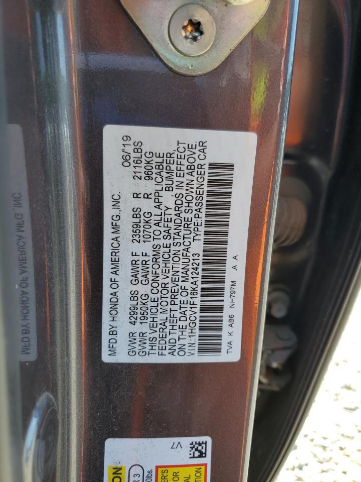 2019 Honda Accord Lx VIN: 1HGCV1F16KA124213 Lot: 62574285