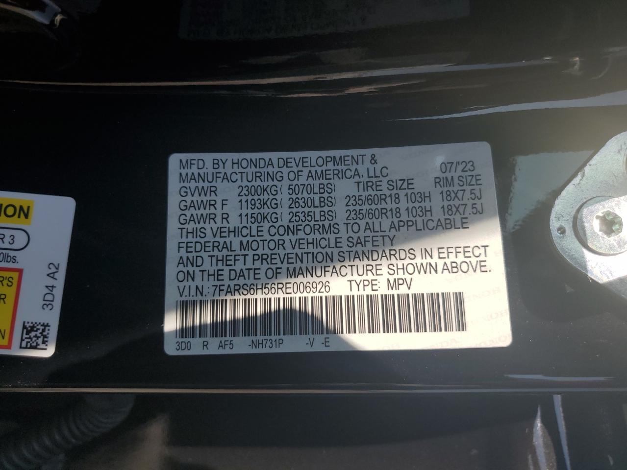 2024 Honda Cr-V Sport VIN: 7FARS6H56RE006926 Lot: 63121965