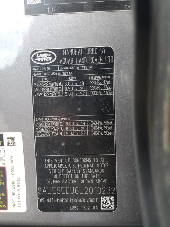 2020 Land Rover Defender 110 Hse VIN: SALE9EEU6L2010232 Lot: 61043835