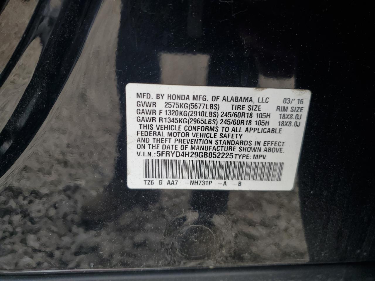 2016 Acura Mdx VIN: 5FRYD4H29GB052225 Lot: 86711415