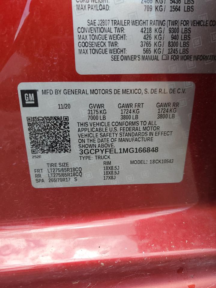 CHEVROLET ALL Models 2021 VIN 3GCPYFEL1MG166848 zdjęcie 12