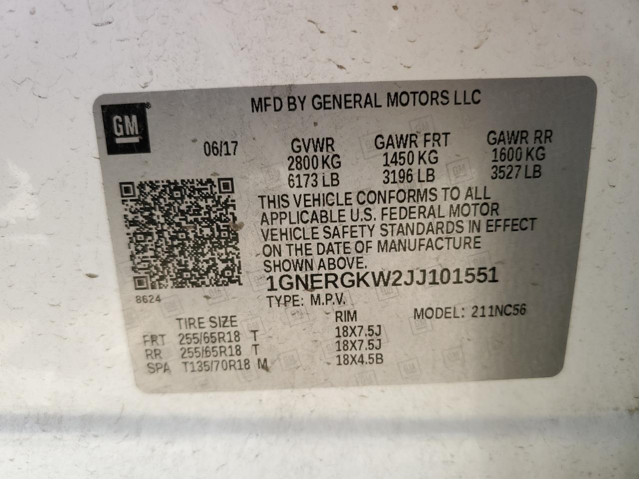 2018 Chevrolet Traverse Lt VIN: 1GNERGKW2JJ101551 Lot: 62905875