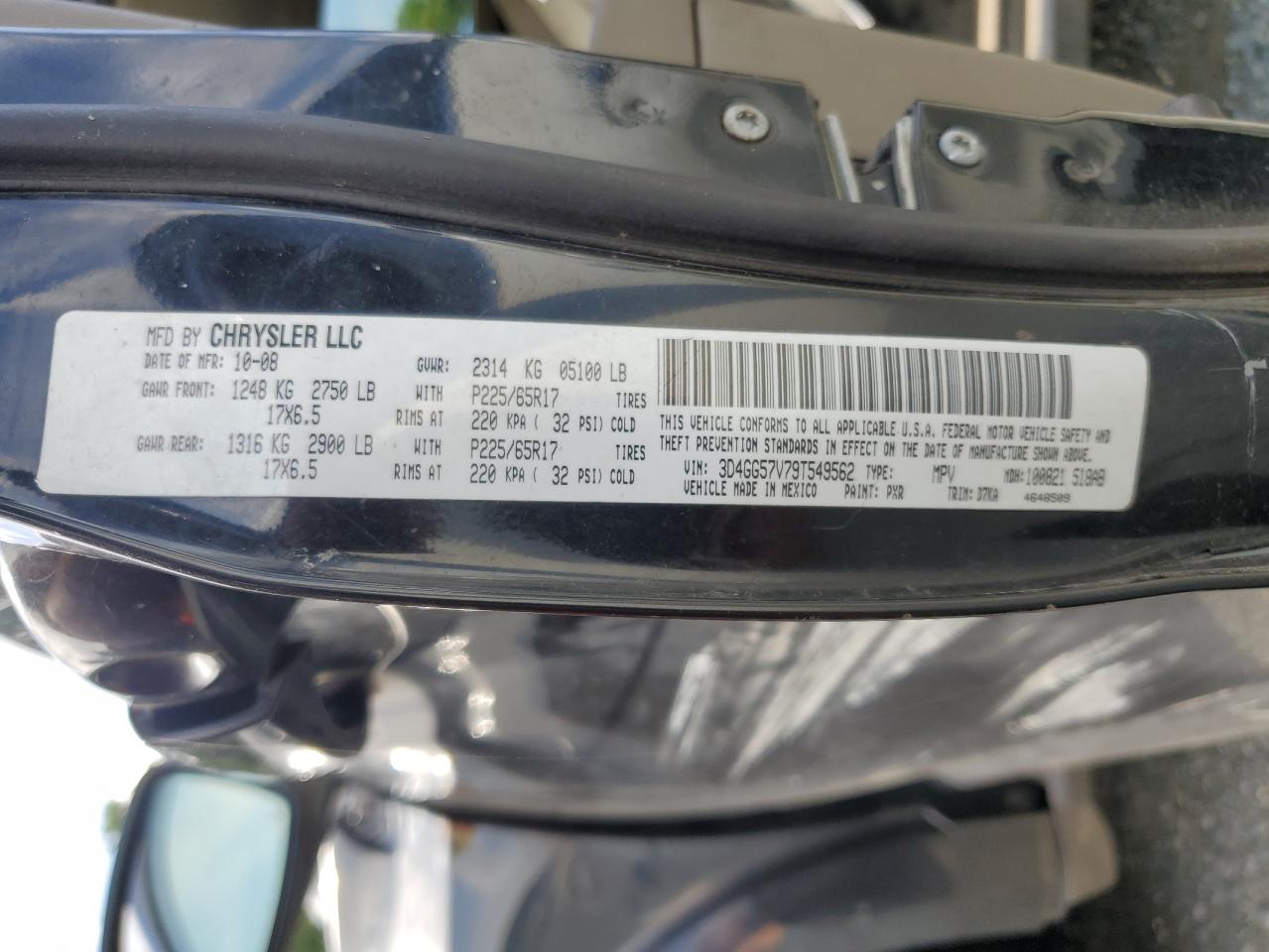 2009 Dodge Journey Sxt VIN: 3D4GG57V79T549562 Lot: 60817015