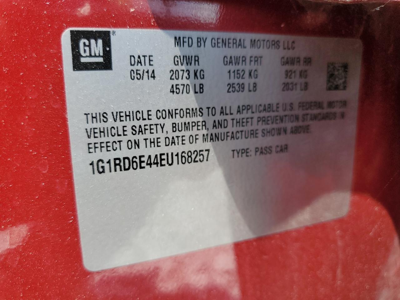 2014 Chevrolet Volt VIN: 1G1RD6E44EU168257 Lot: 62093905
