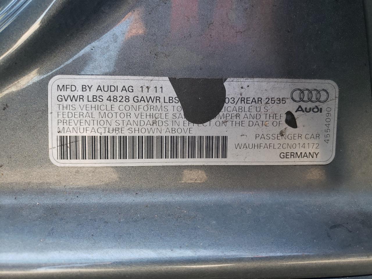 2012 Audi A4 Premium Plus VIN: WAUHFAFL2CN014172 Lot: 61314945